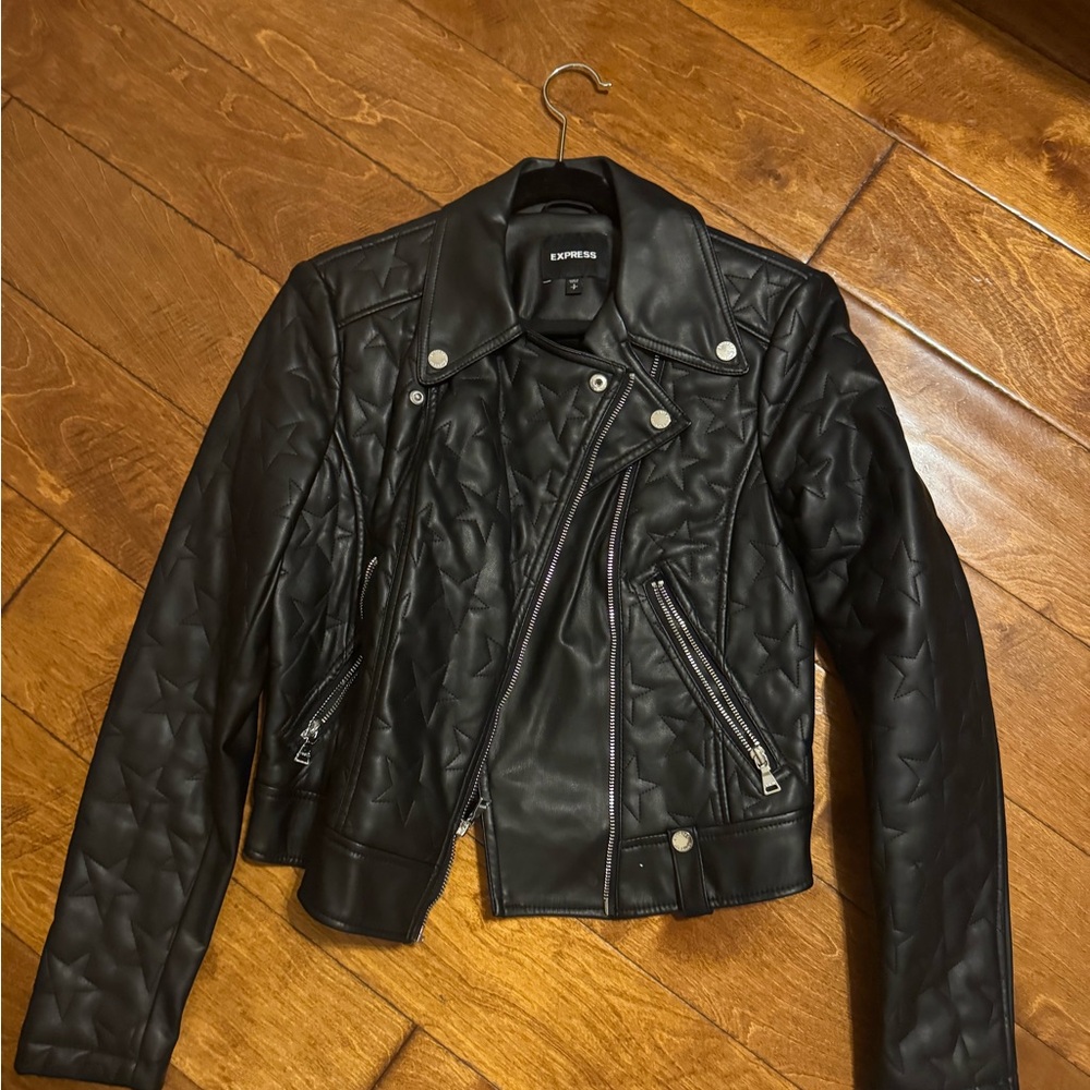 Express Women's Black Star ⭐️ Quilted Leather Jacket